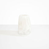 Dinosaur Designs Large Pebble Vase in Snow Swirl — handcrafted marbled white and transparent resin vase with smooth rounded pebble form and narrow opening