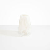 Dinosaur Designs Large Pebble Vase in Snow Swirl — handcrafted marbled white and transparent resin vase with smooth rounded pebble form and narrow opening