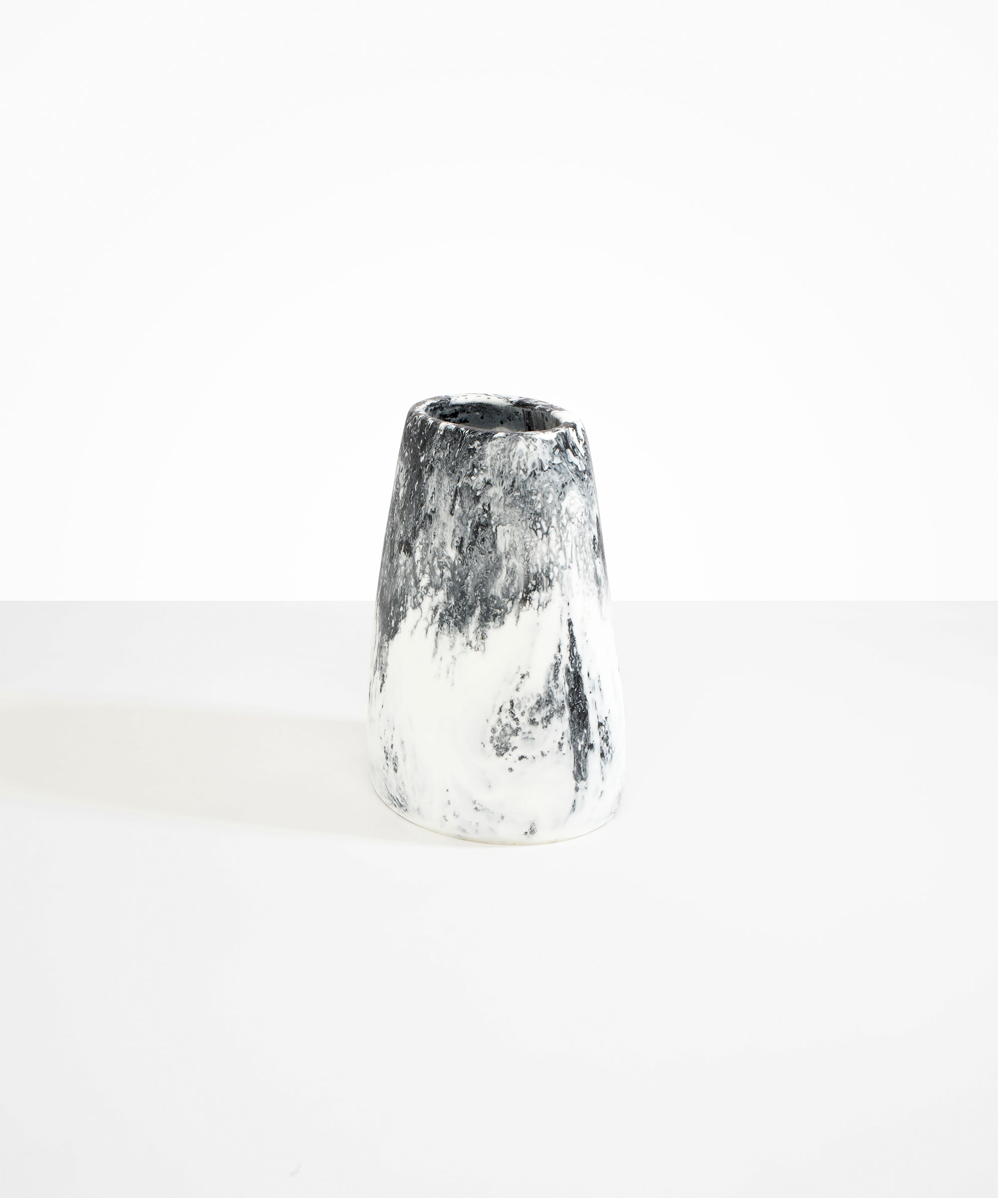 Dinosaur Designs Large Pebble Vase in White Marble — handcrafted marbled white and black resin vase with smooth rounded pebble form and narrow opening
