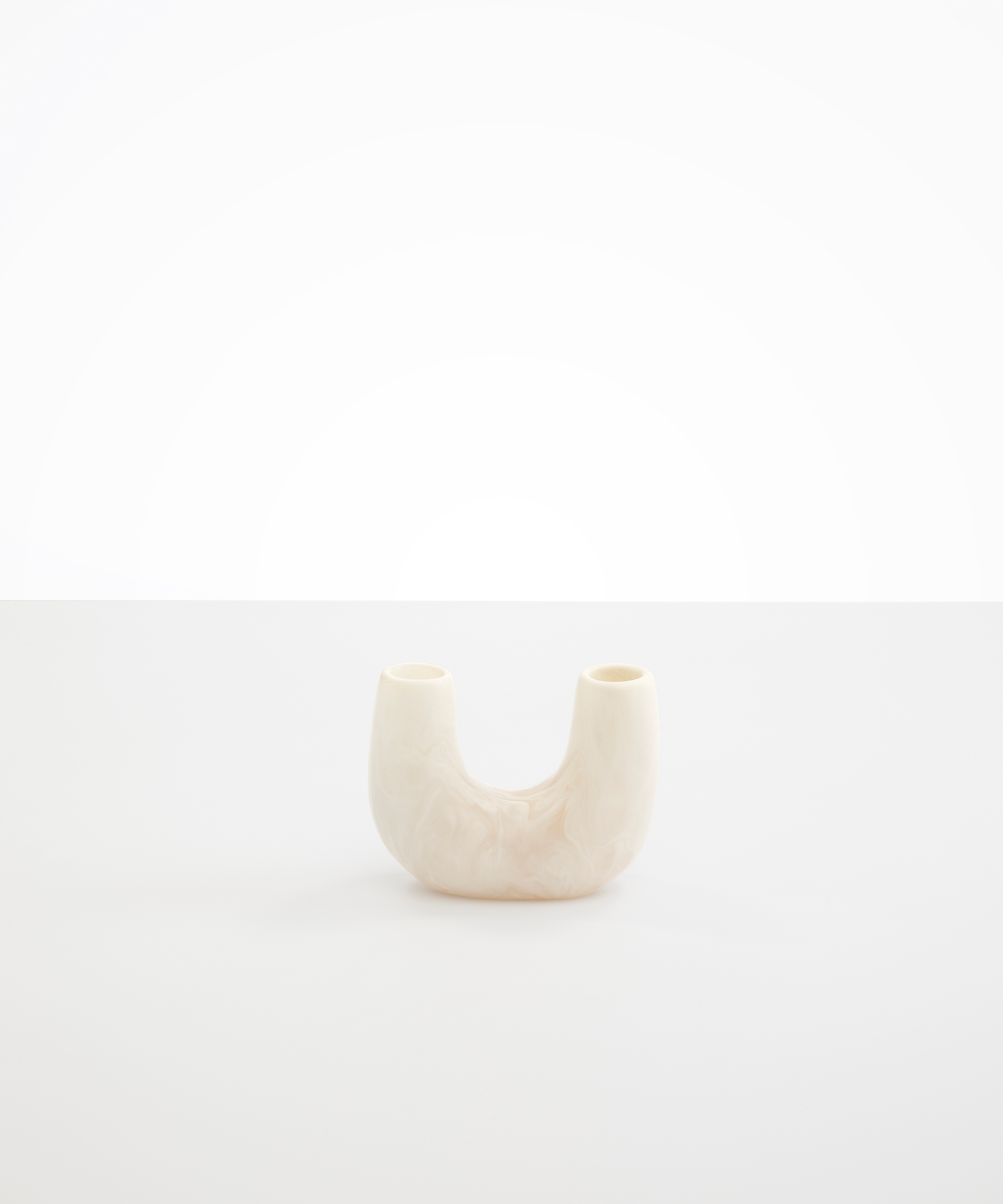 Dinosaur Designs Mini Branch Vase in Chalk Swirl —  marbled cream resin decorative vase with chunky U-shaped arch form and twin openings