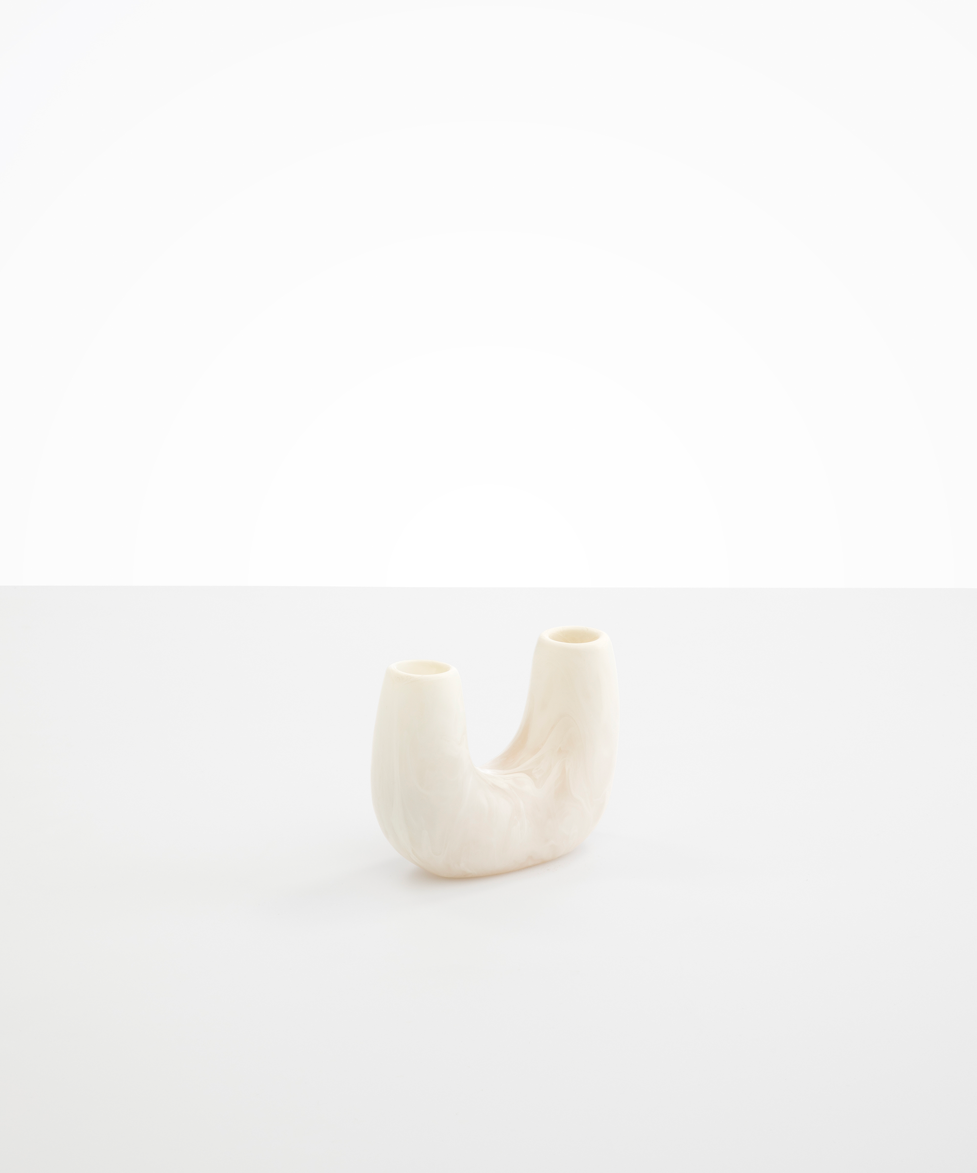 Dinosaur Designs Mini Branch Vase in Chalk Swirl —  marbled cream resin decorative vase with chunky U-shaped arch form and twin openings