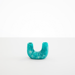 Dinosaur Designs Mini Branch Vase in Lagoon —  marbled blue and cream resin decorative vase with chunky U-shaped arch form and twin openings