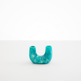 Dinosaur Designs Mini Branch Vase in Lagoon —  marbled blue and cream resin decorative vase with chunky U-shaped arch form and twin openings