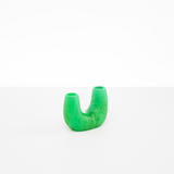 Dinosaur Designs Mini Branch Vase in Leaf —  marbled green resin decorative vase with chunky U-shaped arch form and twin openings