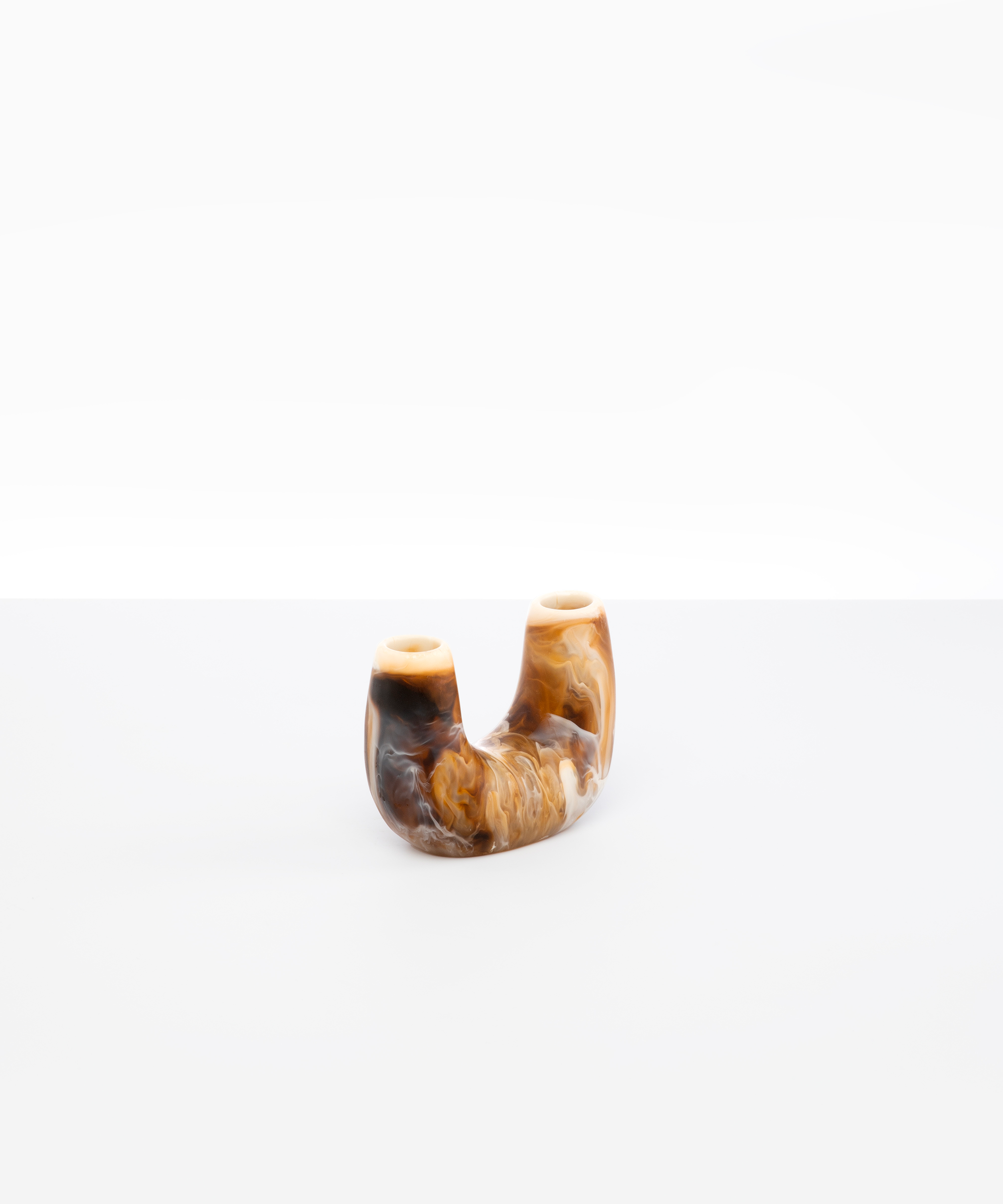 Dinosaur Designs Mini Branch Vase in Light Horn —  marbled brown and cream resin decorative vase with chunky U-shaped arch form and twin openings