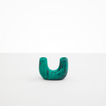 Dinosaur Designs Mini Branch Vase in Mineral Swirl —  marbled teal green resin decorative vase with chunky U-shaped arch form and twin openings