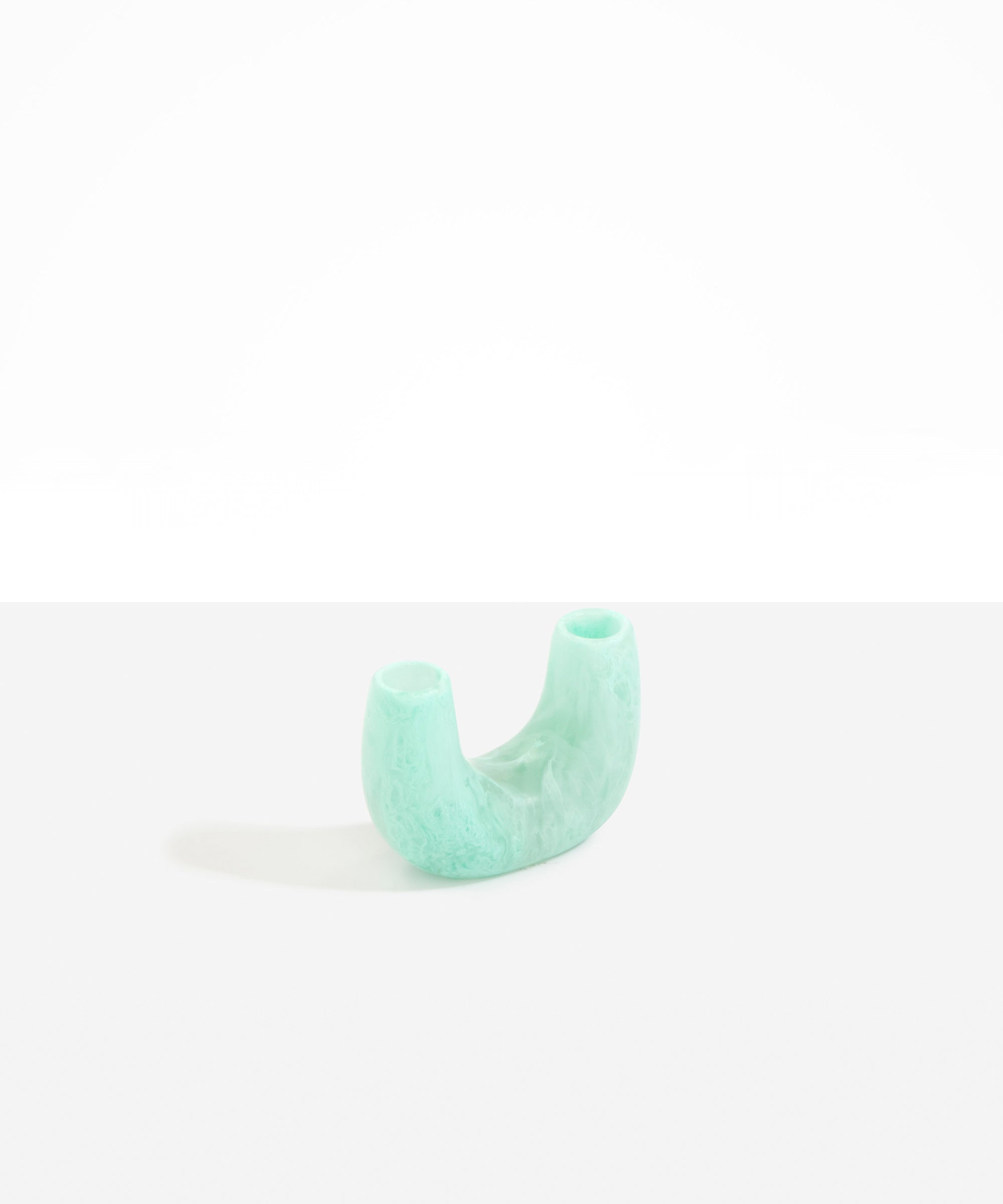 Dinosaur Designs Mini Branch Vase in Mint —  marbled green blue resin decorative vase with chunky U-shaped arch form and twin openings