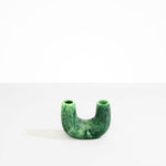 Dinosaur Designs Mini Branch Vase in Moss —  marbled green resin decorative vase with chunky U-shaped arch form and twin openings