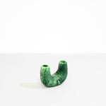 Dinosaur Designs Mini Branch Vase in Moss —  marbled green resin decorative vase with chunky U-shaped arch form and twin openings