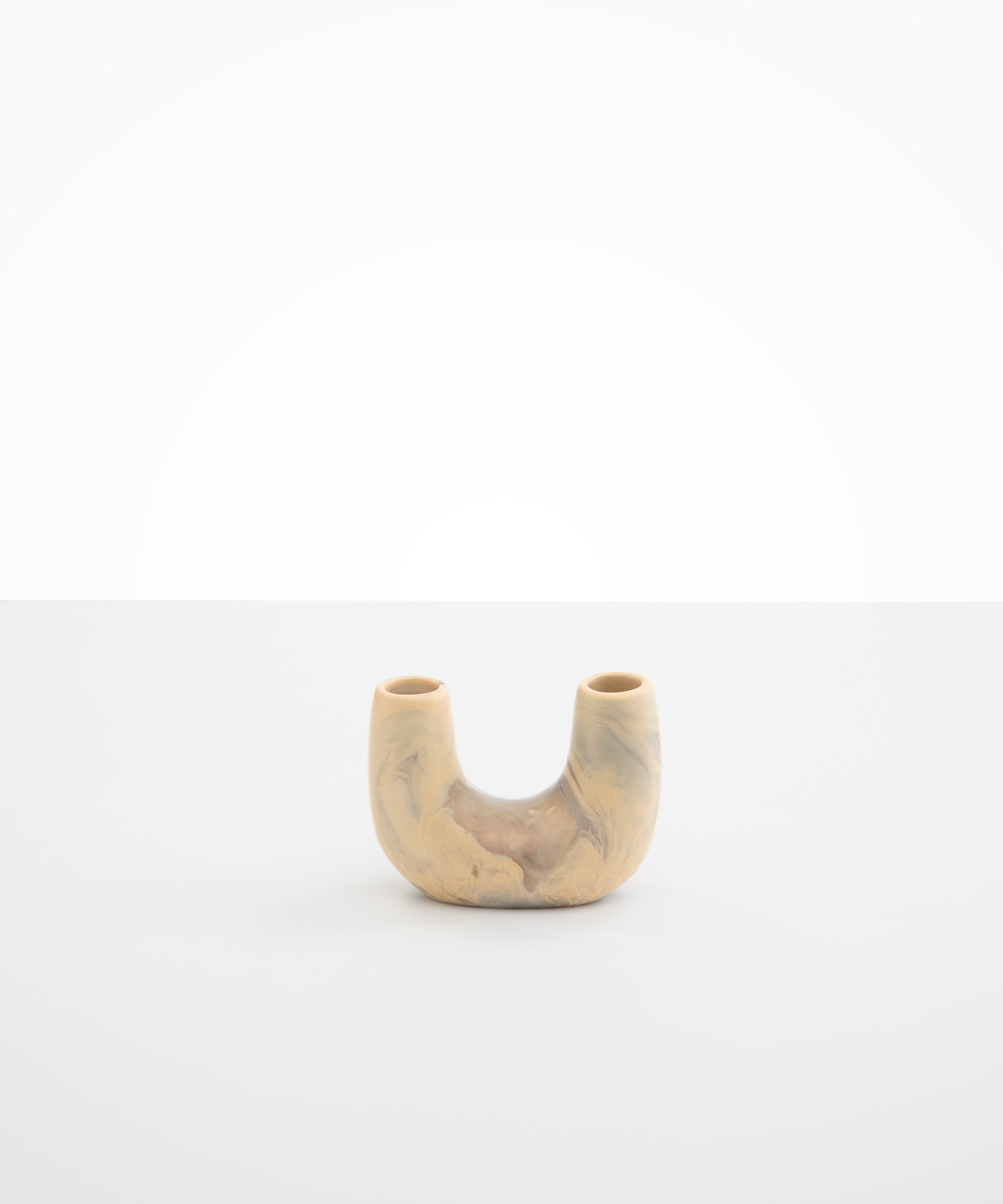 Dinosaur Designs Mini Branch Vase in Sandy Pearl —  marbled beige, grey and pearlescent resin decorative vase with chunky U-shaped arch form and twin openings
