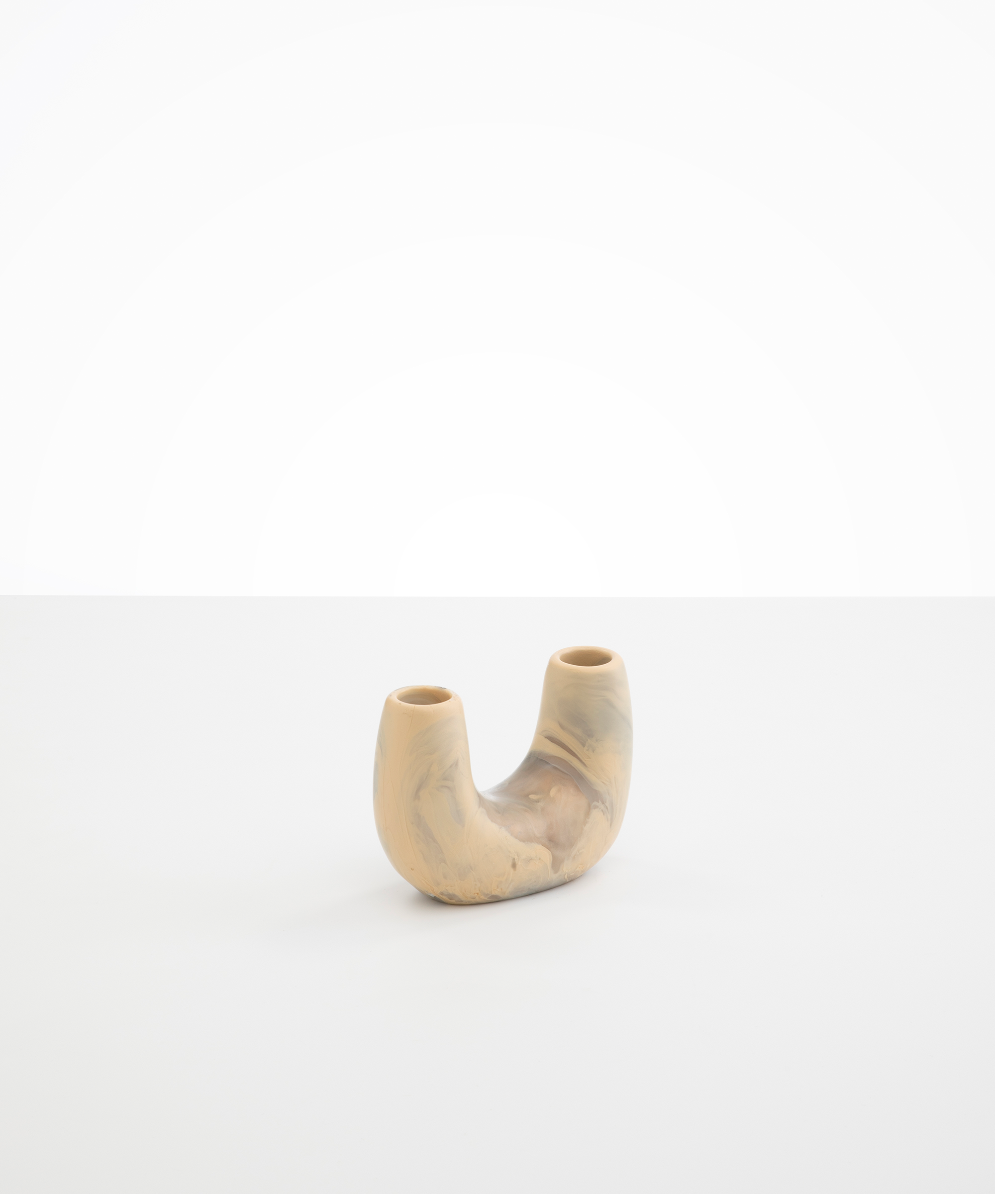 Dinosaur Designs Mini Branch Vase in Sandy Pearl —  marbled beige, grey and pearlescent resin decorative vase with chunky U-shaped arch form and twin openings