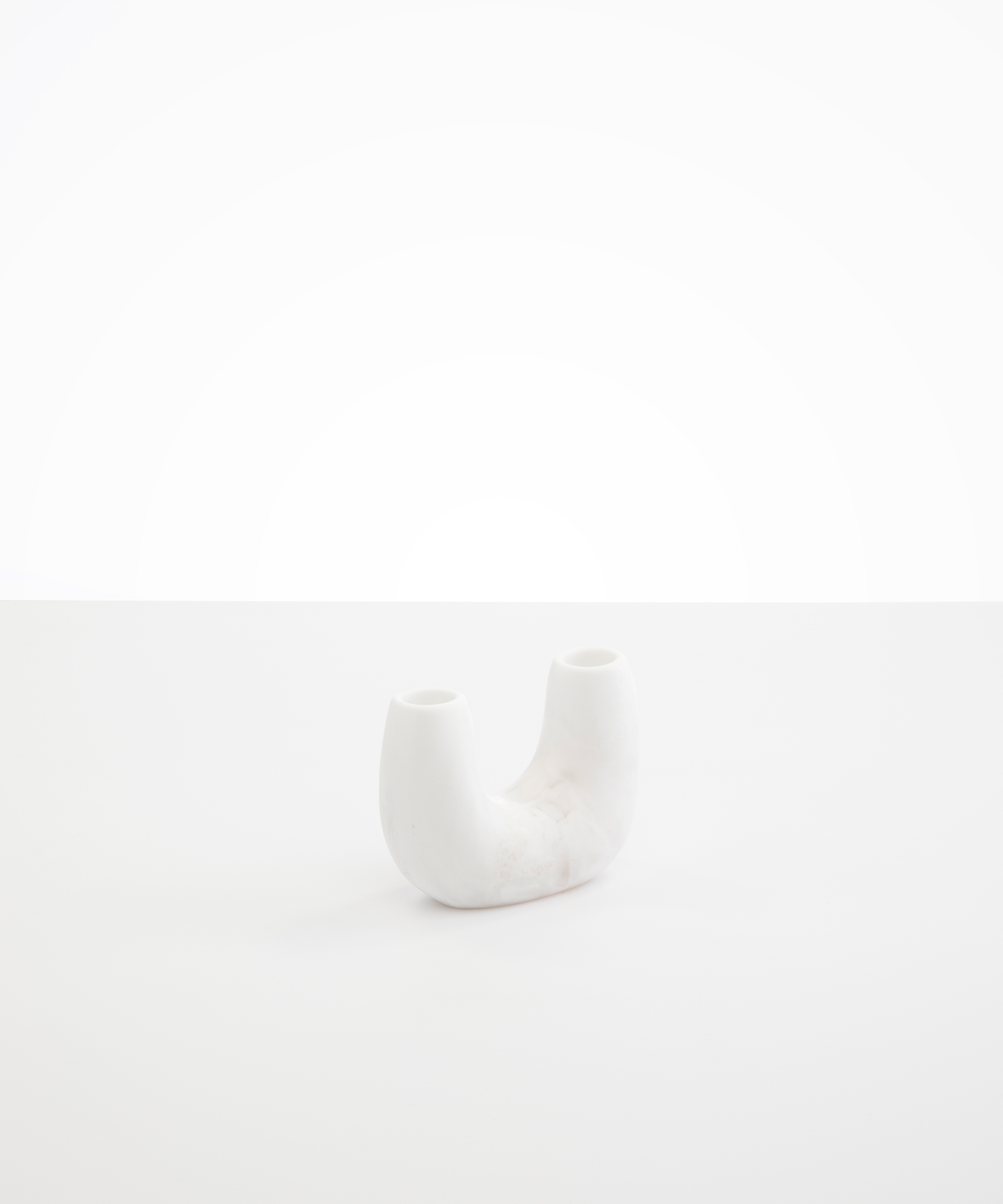 Dinosaur Designs Mini Branch Vase in Snow Swirl —  marbled white resin decorative vase with chunky U-shaped arch form and twin openings