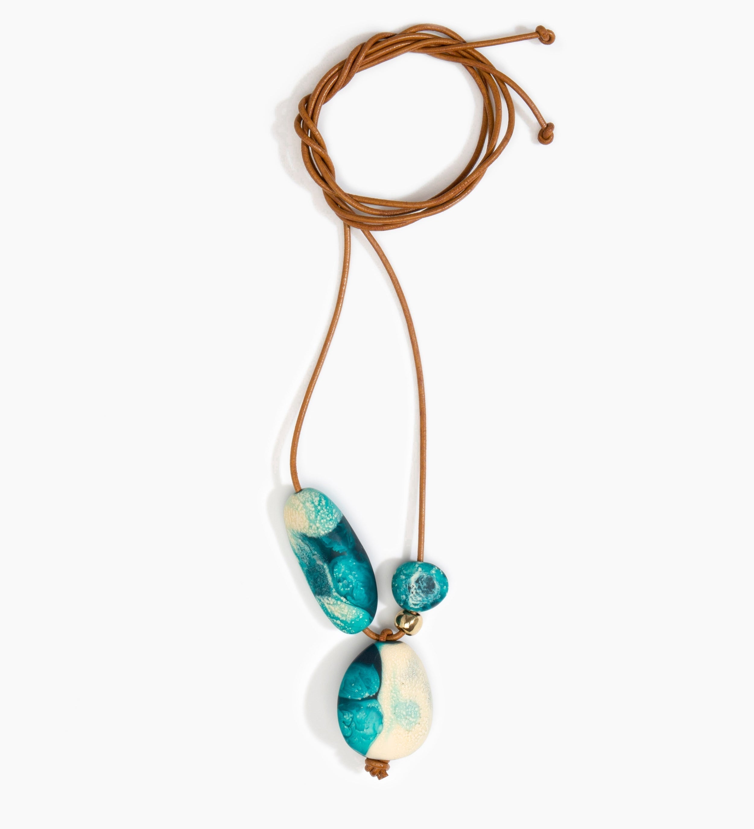 Dinosaur Designs Rock Cluster Pendant Necklaces in Lagoon Colour resin with Nano-Coated Brass Bead Material