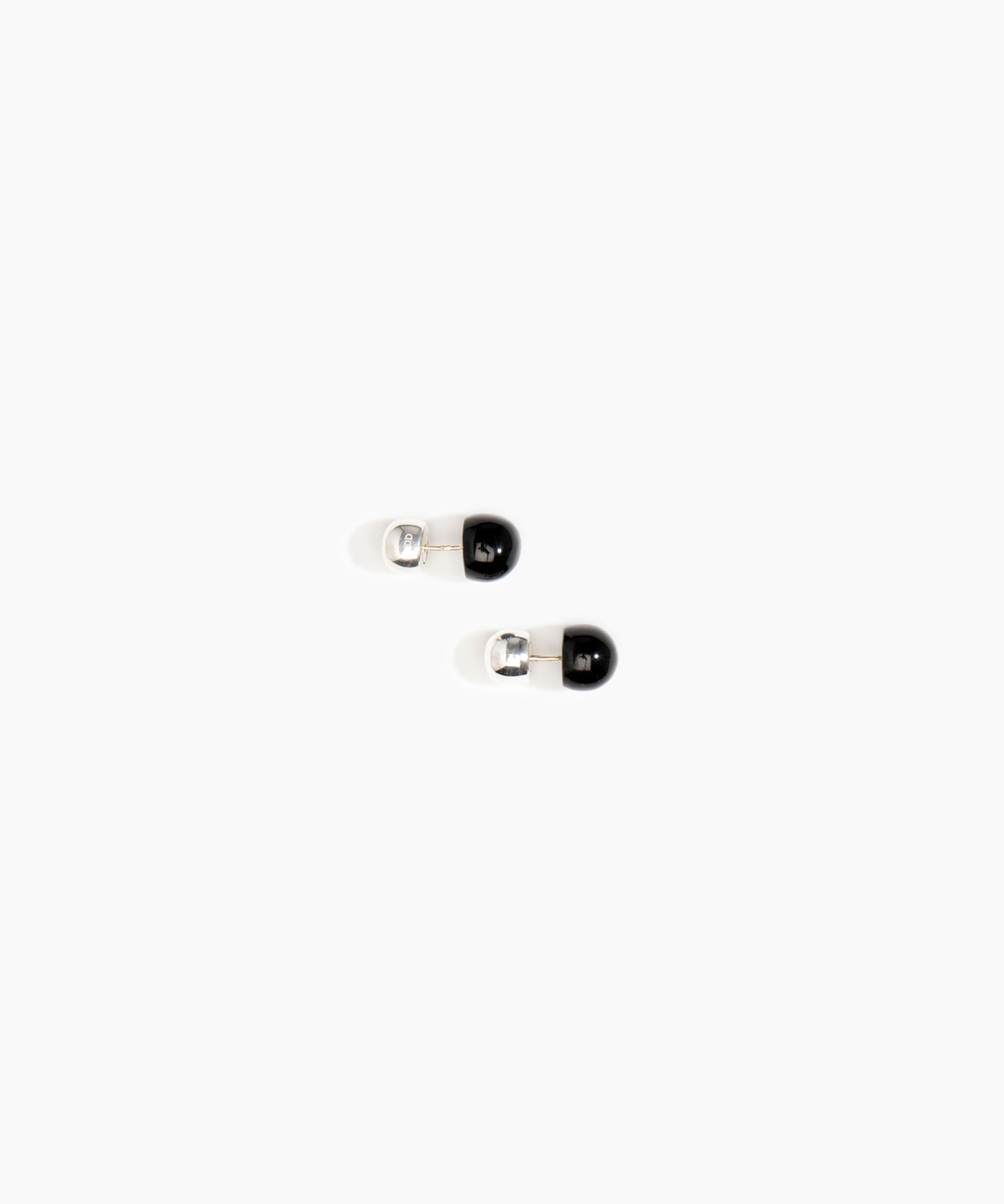 Dinosaur Designs Small Polished Ball Stud Earrings in Black Colour resin with Silver-Plated Brass Material.