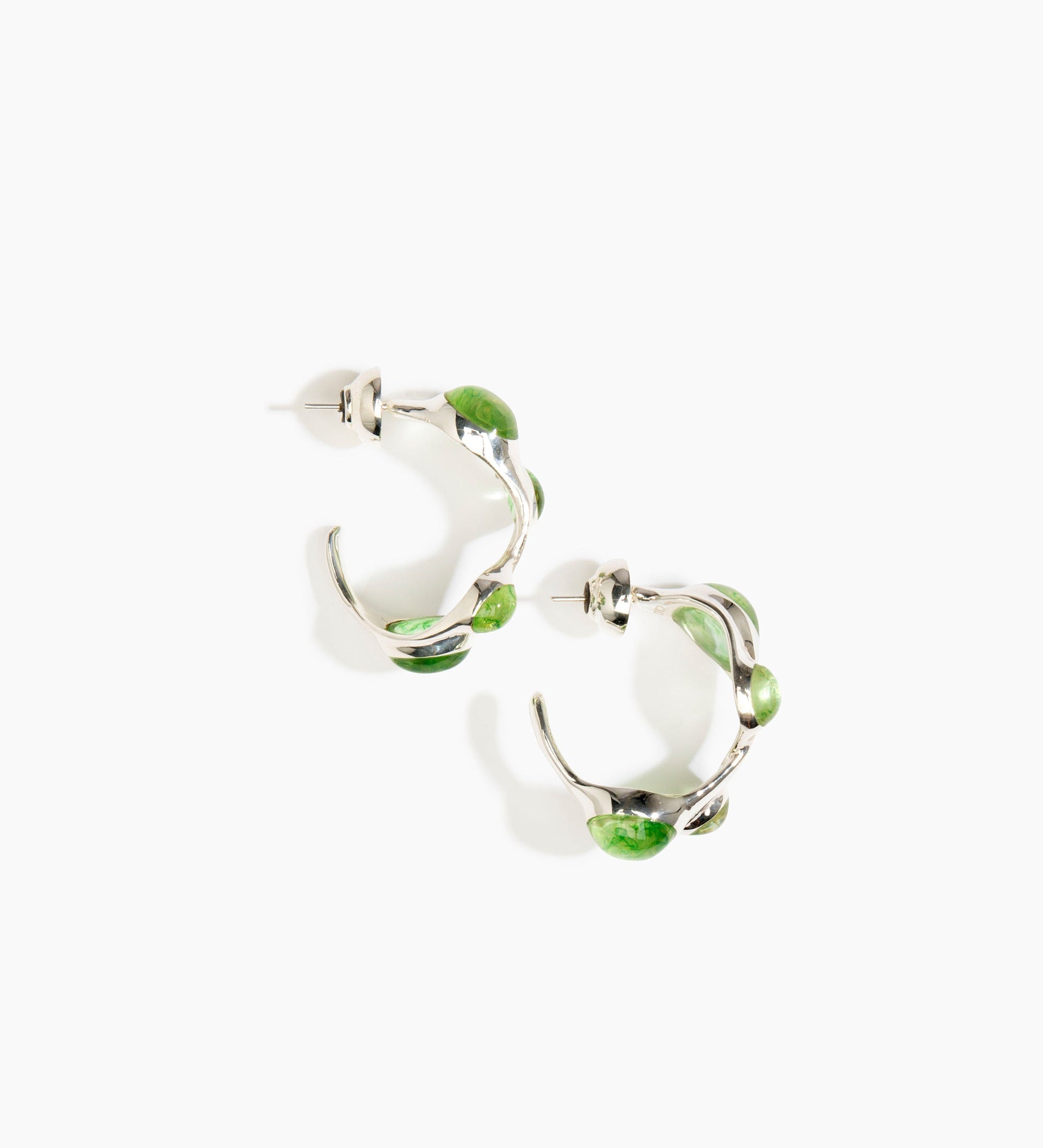 Dinosaur Designs Watercolour silver-plated brass hoop earrings with Grass green coloured glass beads.