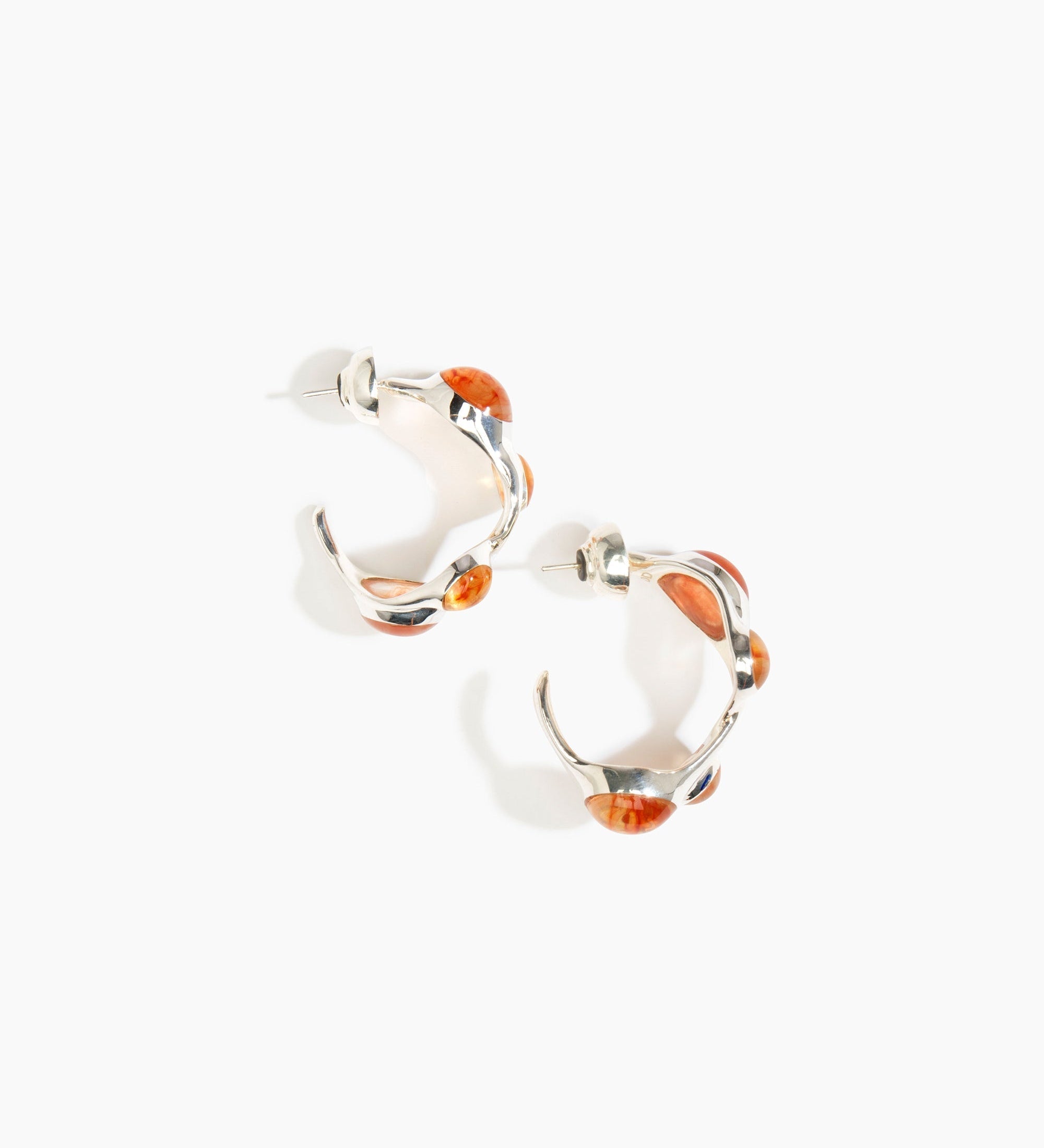 Dinosaur Designs Watercolour silver-plated brass hoop earrings with Strawberry red coloured glass beads.