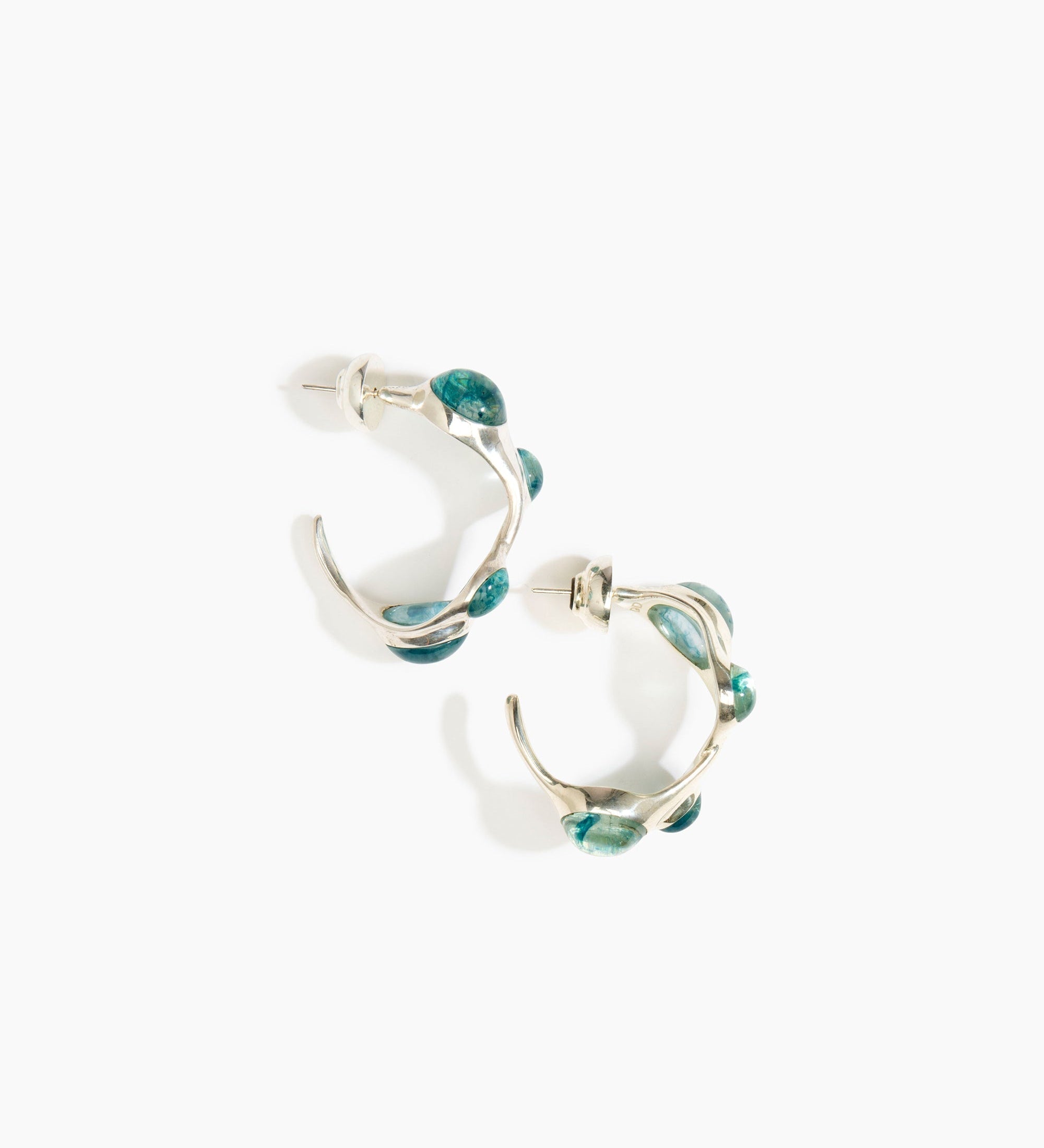 Dinosaur Designs Watercolour silver-plated brass hoop earrings with Water blue coloured glass beads.