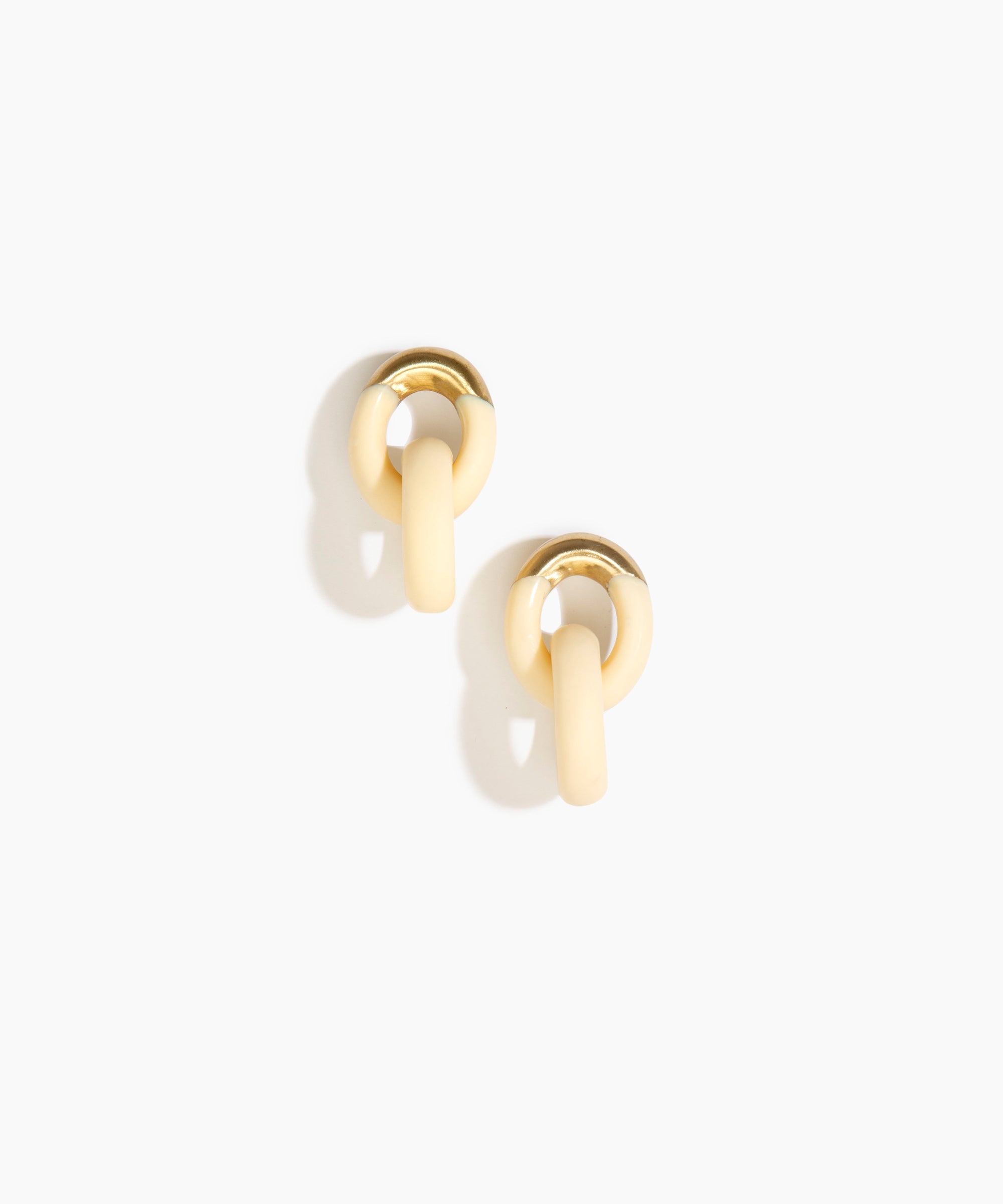 Dinosaur Designs Small Rock Chain Earrings in Cream Colour resin with Brushed Nano-Coated Brass Material..