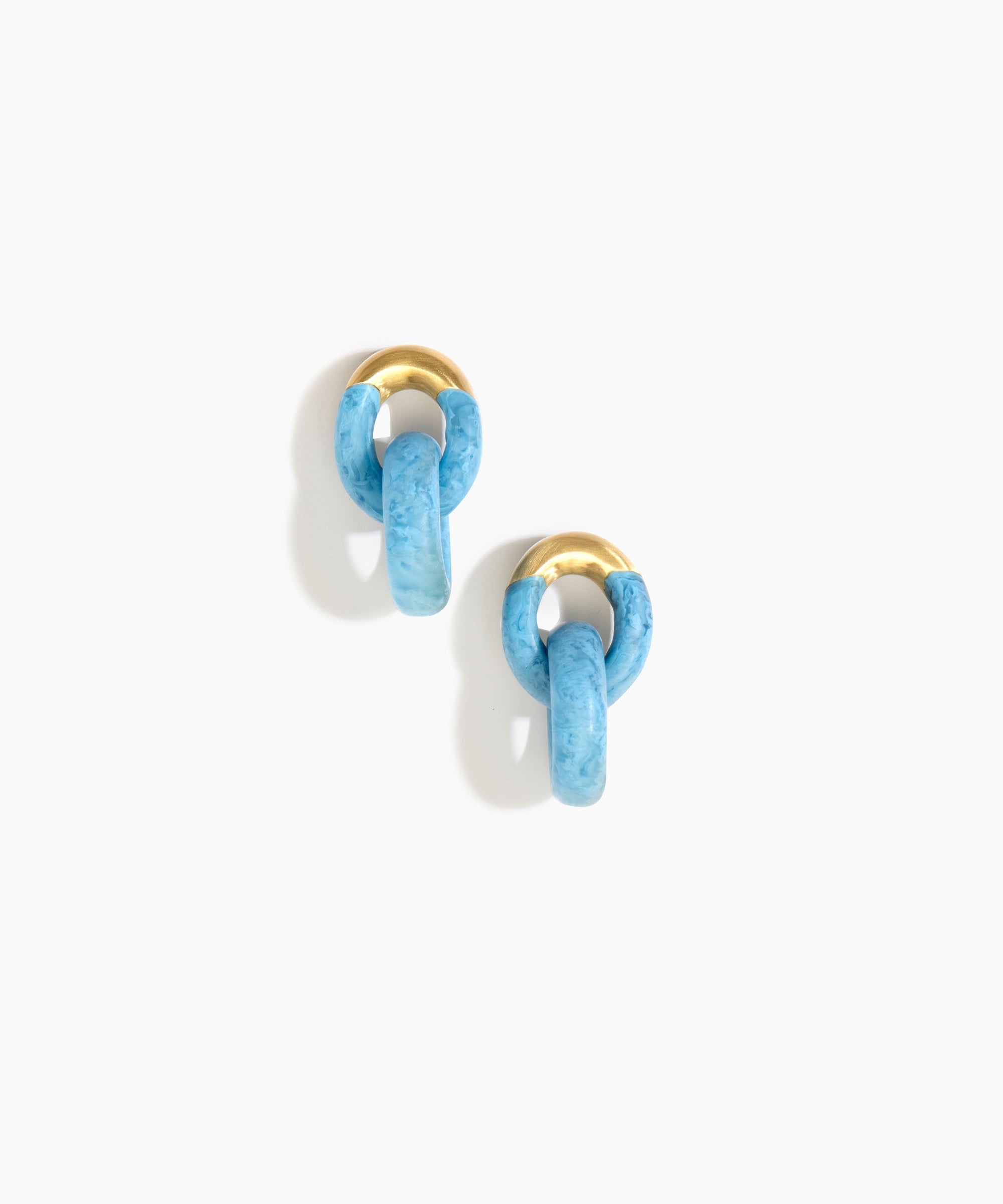 Dinosaur Designs Small Rock Chain Earrings in Sky Colour resin with Brushed Nano-Coated Brass Material..