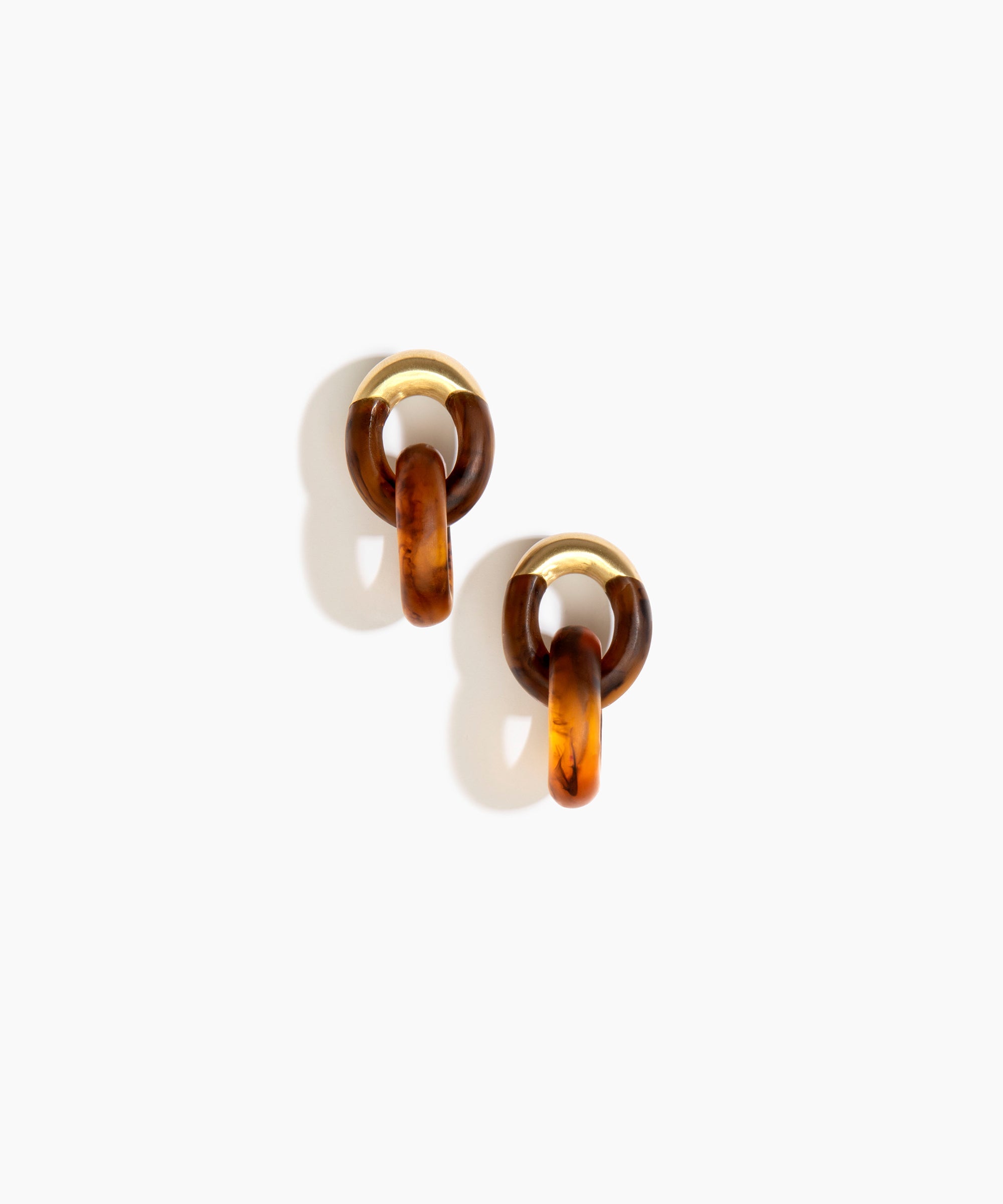 Dinosaur Designs Small Rock Chain Earrings in Tortoise Colour resin with Brushed Nano-Coated Brass Material..