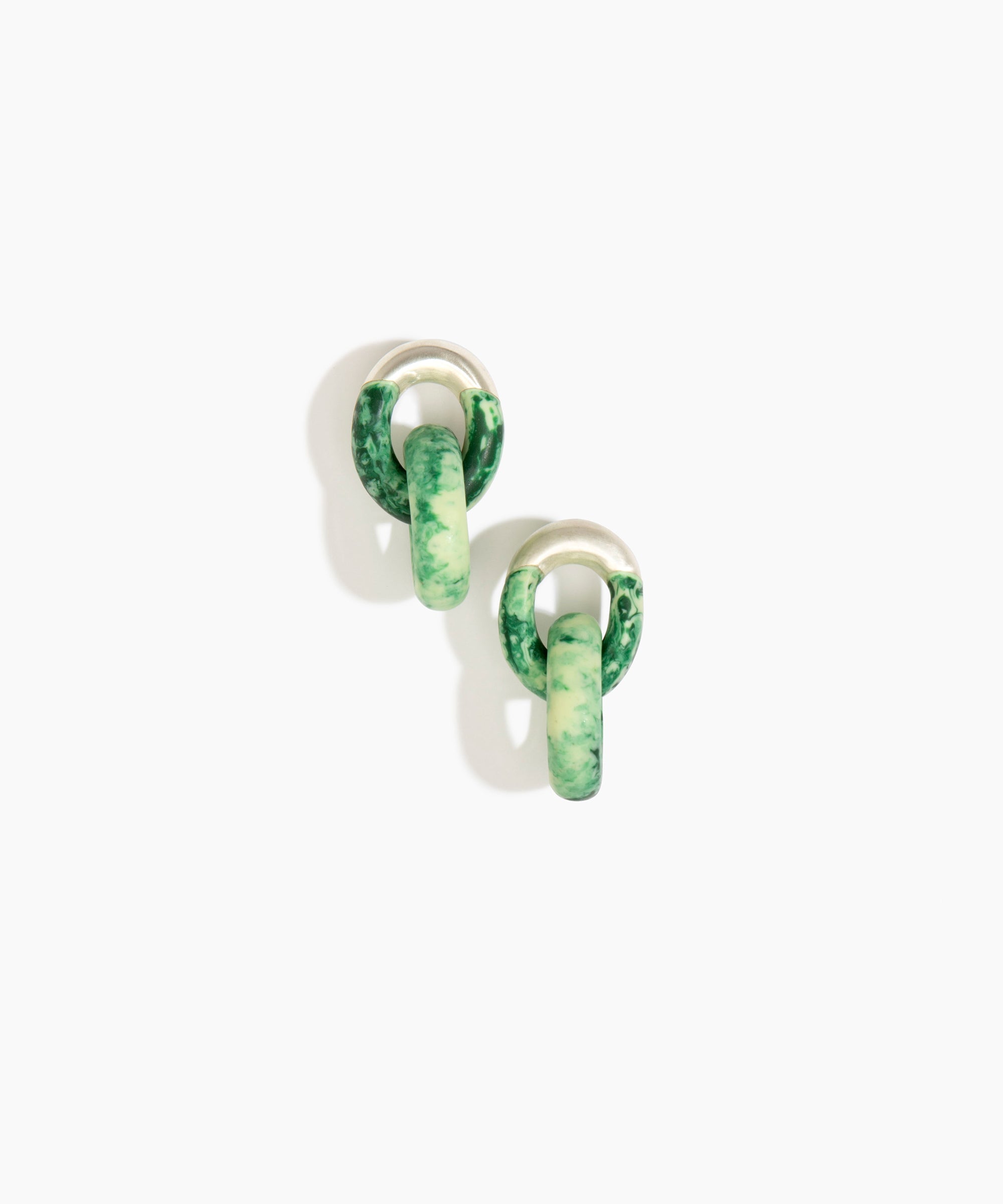Dinosaur Designs Small Rock Chain Earrings in Grass Colour resin with Brushed Silver-Plated Brass Material..