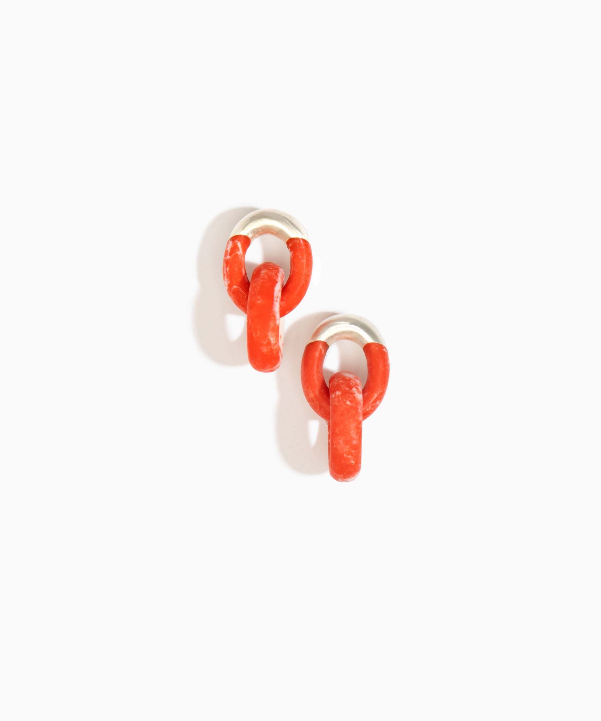 Dinosaur Designs Small Rock Chain Earrings in Strawberry Colour resin with Brushed Silver-Plated Brass Material..