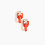 Dinosaur Designs Small Rock Chain Earrings in Strawberry Colour resin with Brushed Silver-Plated Brass Material
