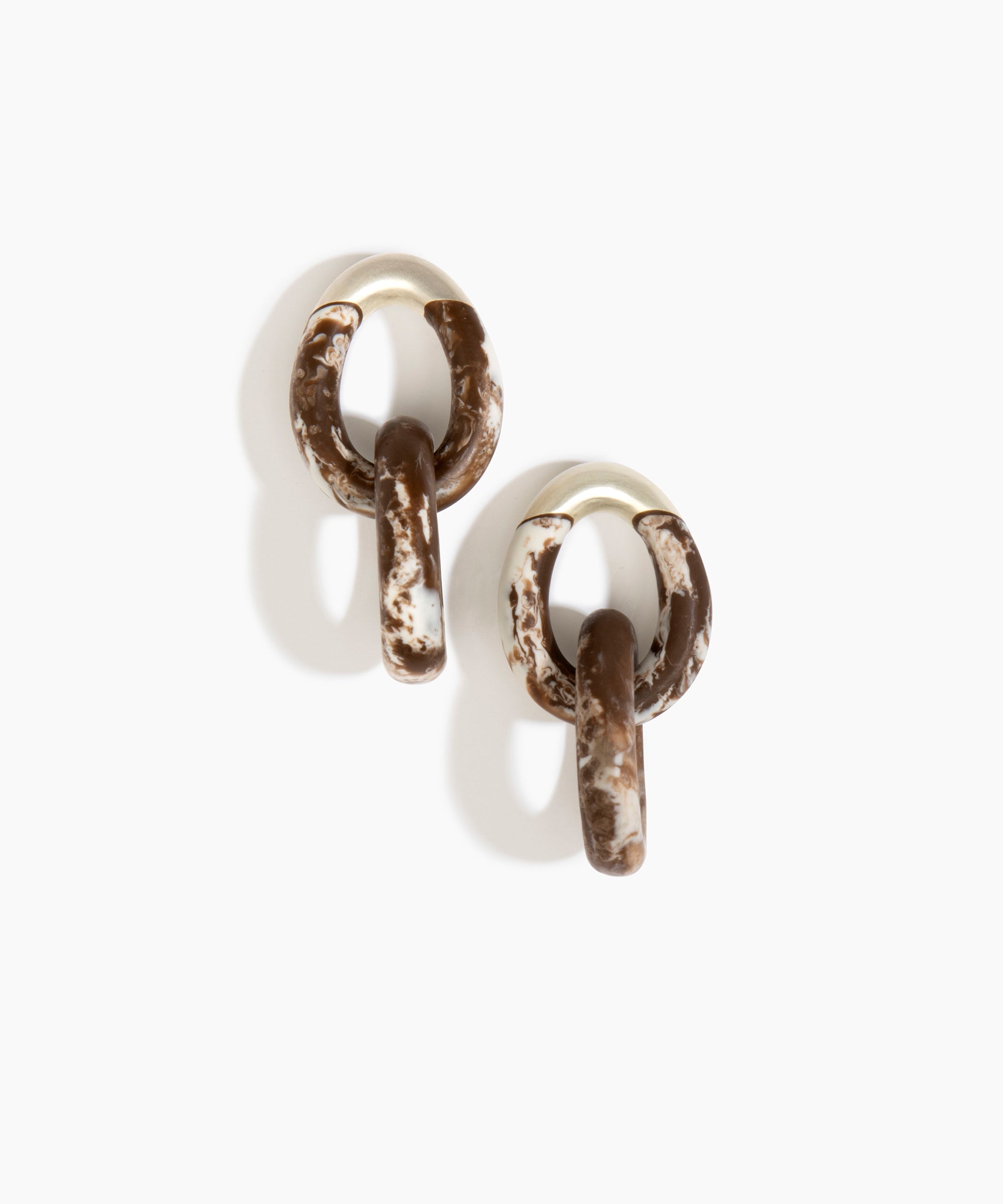 Dinosaur Designs Large Rock Chain Earrings in Cappuccino Colour resin with Brushed Silver-Plated Brass Material