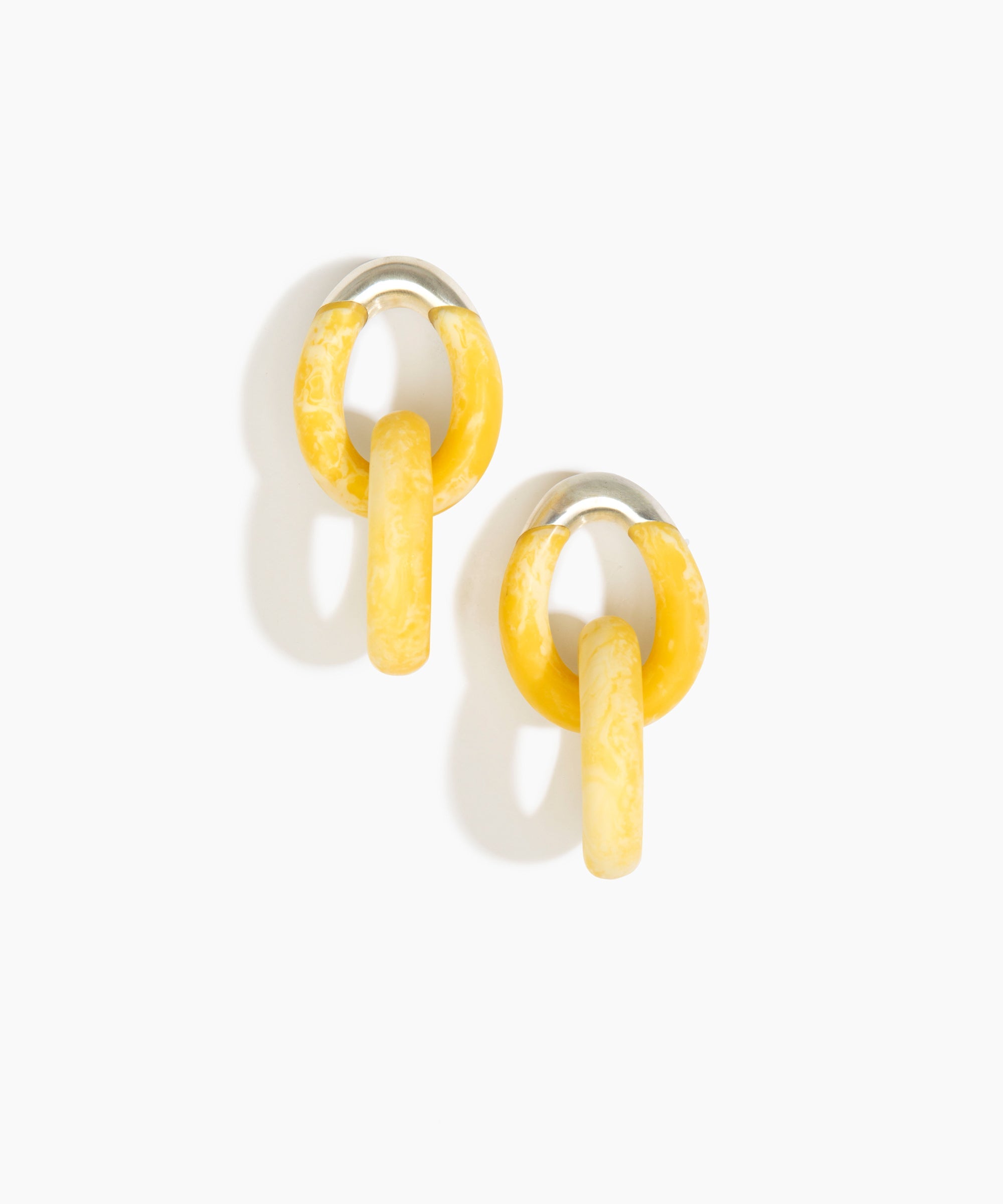 Dinosaur Designs Large Rock Chain Earrings in Daisy Colour resin with Brushed Silver-Plated Brass Material..