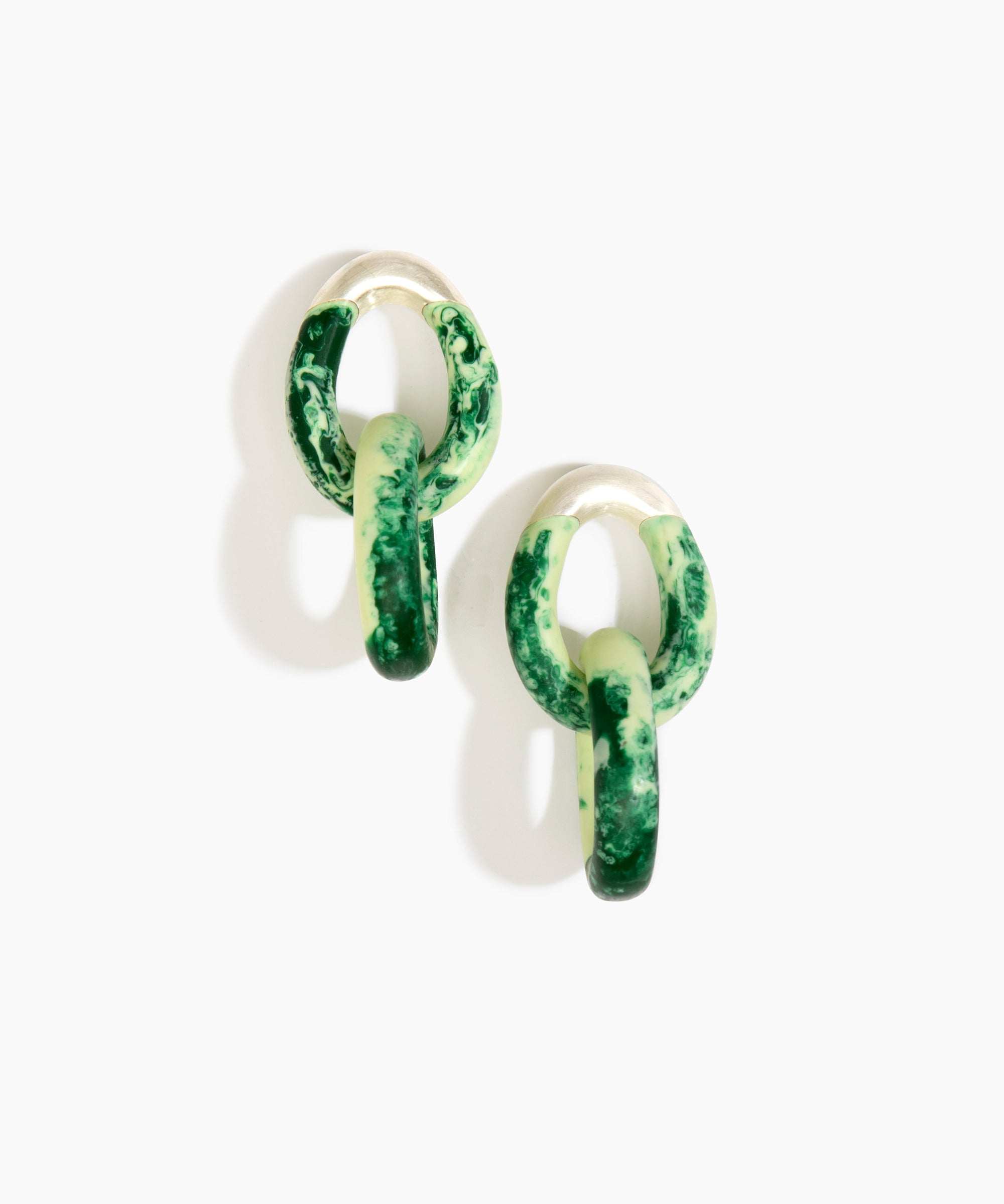 Dinosaur Designs Large Rock Chain Earrings in Grass Colour resin with Brushed Silver-Plated Brass Material..