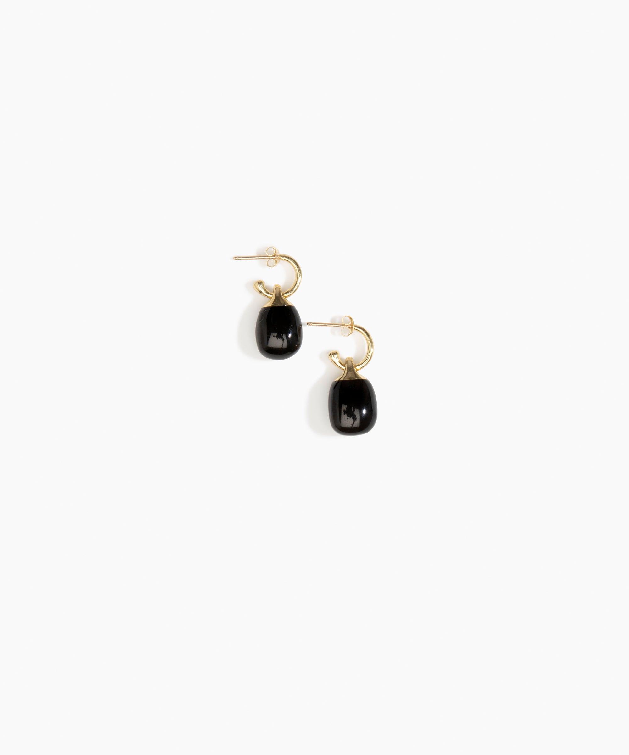 Dinosaur Designs Small River Rock Hoop Earrings in Black Colour resin with Brass Hoop Material