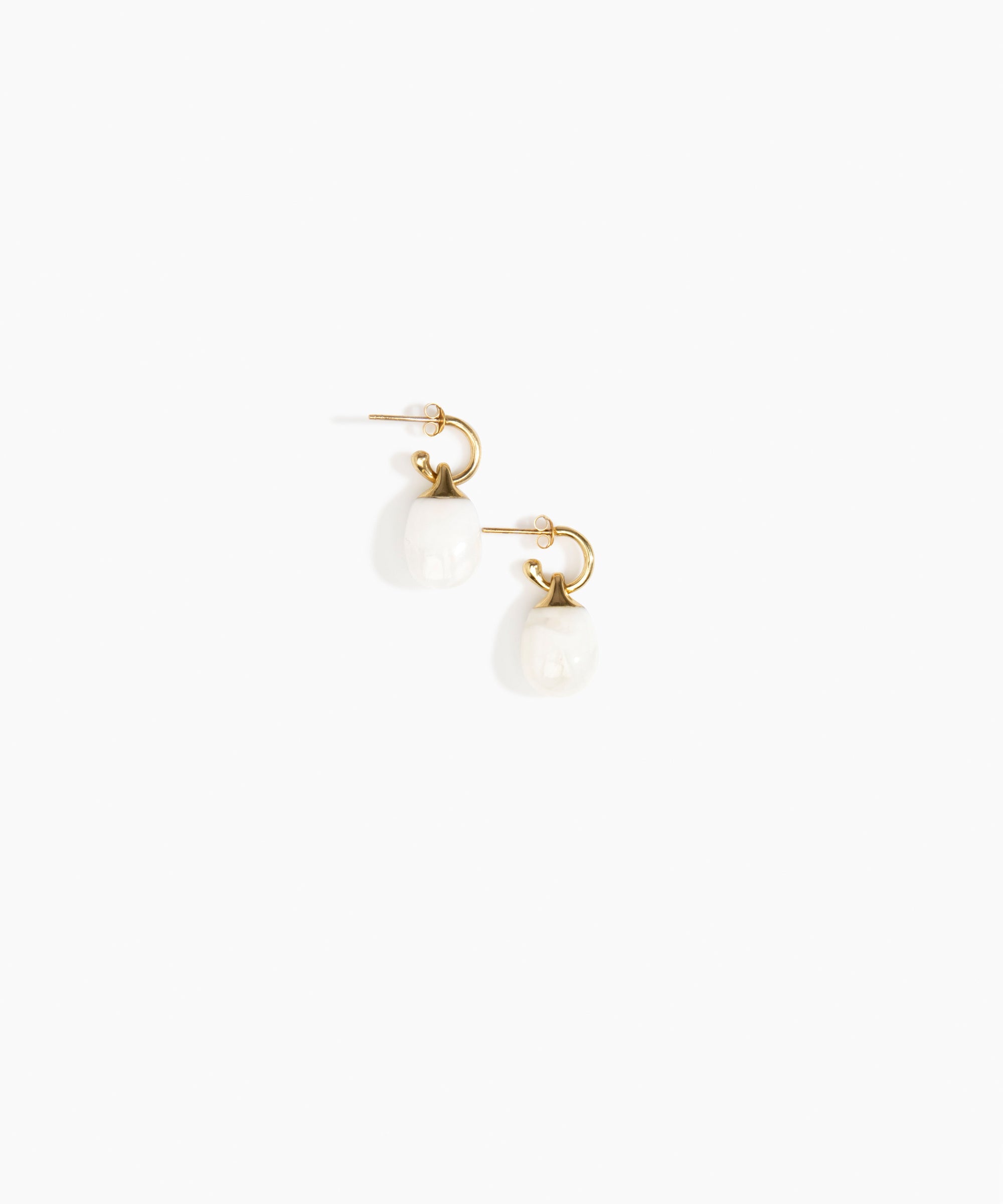 Dinosaur Designs Small River Rock Hoop Earrings in Snow Swirl Colour resin with Brass Hoop Material..