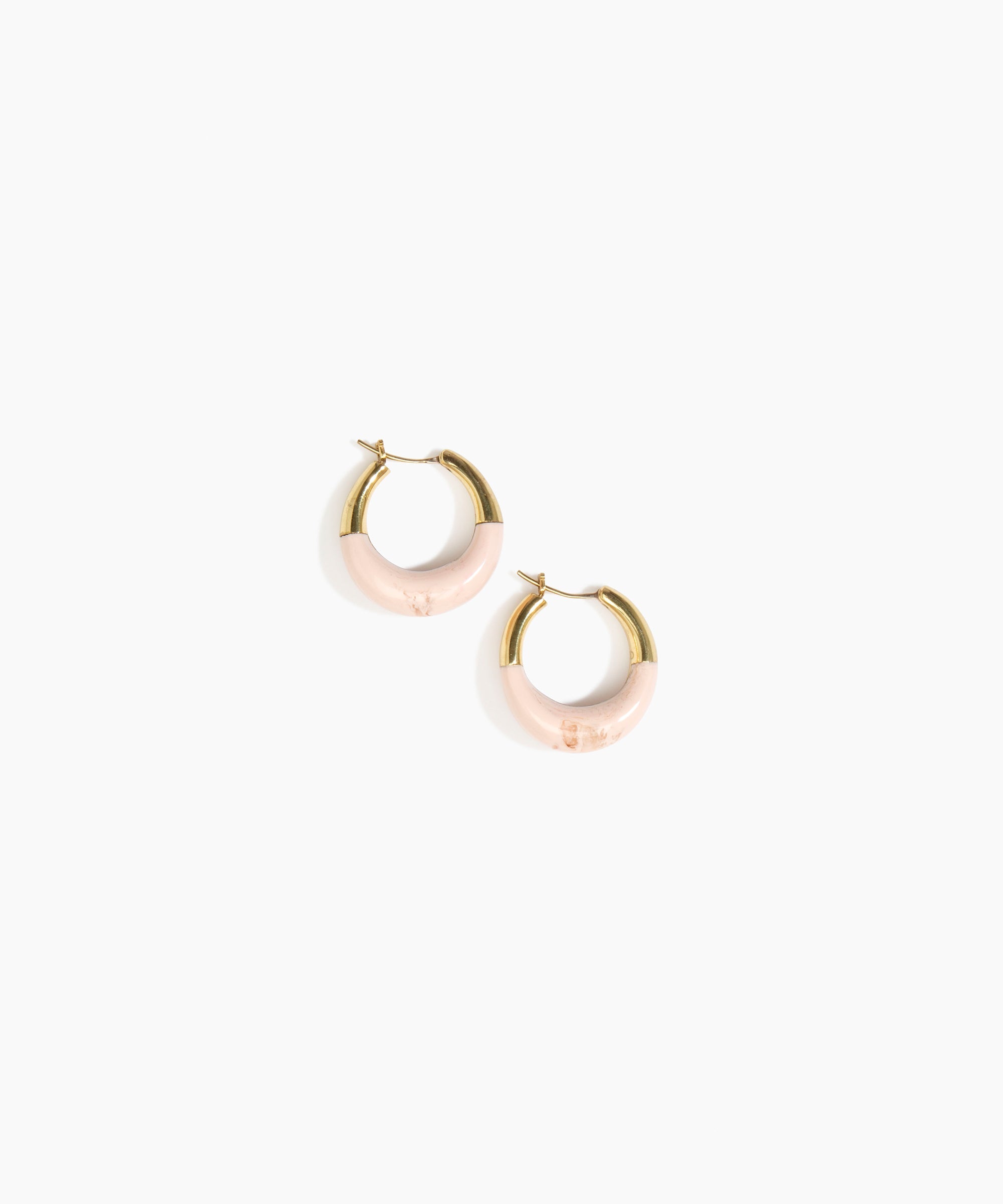 Dinosaur Designs Small Horn Hoop Earrings in Rose Swirl Colour resin with Nano-Coated Brass Material.