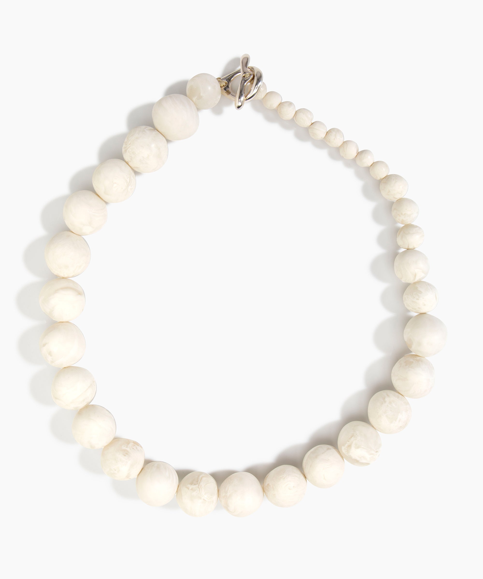 Dinosaur Designs Organic Ball Necklace in Chalk Swirl — handcrafted marbled cream resin graduating bead necklace with silver-plated t-bar clasp