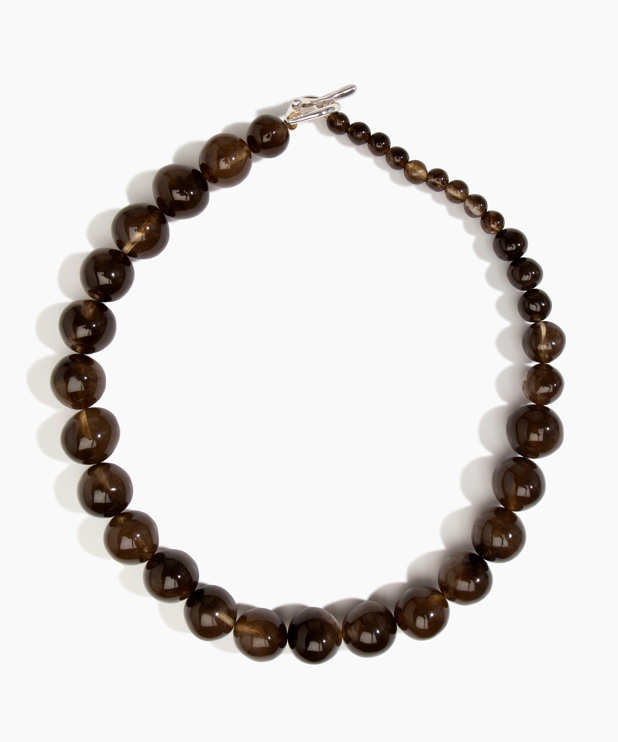 Dinosaur Designs Organic Ball Necklace in Cocoa — handcrafted marbled brown resin graduating bead necklace with silver-plated t-bar clasp