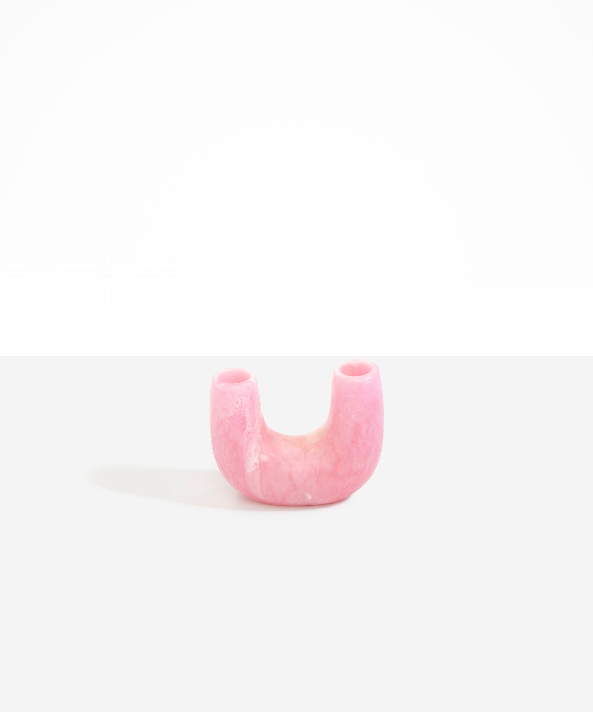 Dinosaur Designs Mini Branch Vase in Shell Pink —  marbled pink resin decorative vase with chunky U-shaped arch form and twin openings